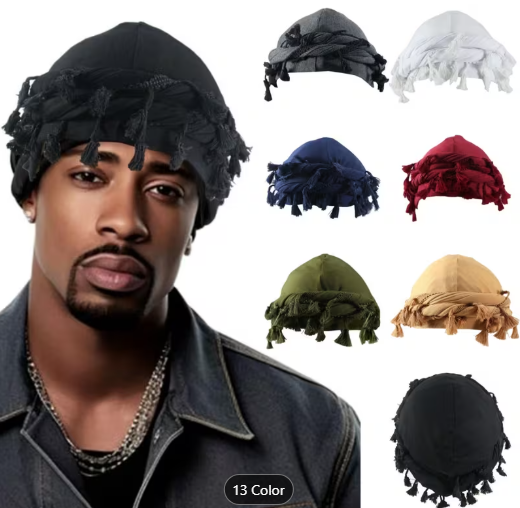 Men'S Twisted Tail Hat with Double-Layered Tassel Satin Lining -Turban