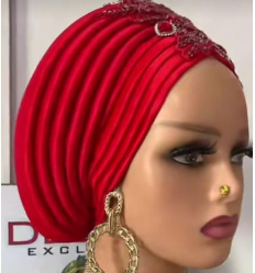 Autogele, Pre Tied Gele Red (Ready To Wear Gele) Round - One Inch