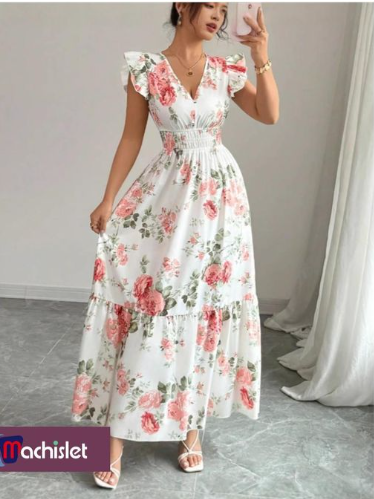 Machislet Multi-layered Lace Sleeves, Elastic Waist-shaping Casual Long Dress