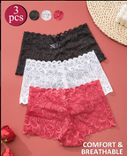 3pcs Women's Lace Boxer Shorts - Sexy & Comfortable Breathable Panties with Floral Patterns