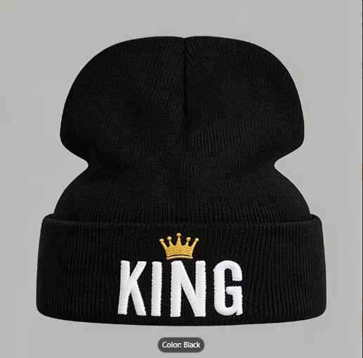 Elegant 1 Men's King Crown Letter Embroidery Knit Hat
