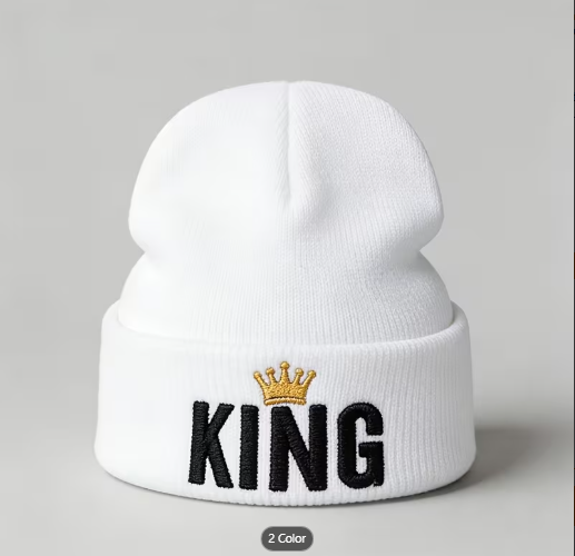 Elegant 1 Men's King Crown Letter Embroidery Knit Hat