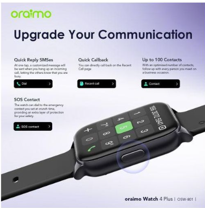 Classic Oraimo* Water Resistance 4Plus Quick Call AI Watch Faces Smart Watch
