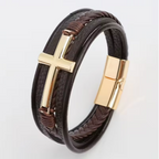 Men’s Vintage Cross Multi-Layer Leather Bracelet