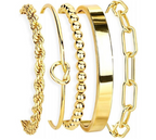 14K Gold Plated Stackable Bracelet Set for Women, Non Tarnish Cuff Bangles Trendy Jewelry Gift