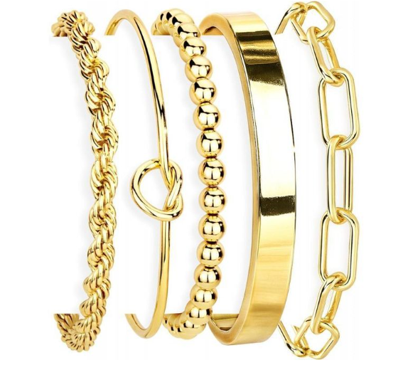 14K Gold Plated Stackable Bracelet Set for Women, Non Tarnish Cuff Bangles Trendy Jewelry Gift