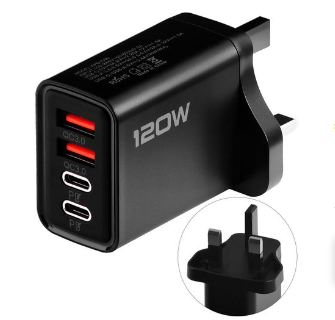 120W Quad-Port Fast Charging Station – Dual PD & Dual USB-A Travel Adapter