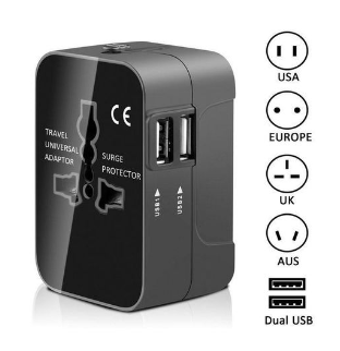 Universal All-in-One Travel Adapter – Worldwide Multi-Plug with Dual USB Ports