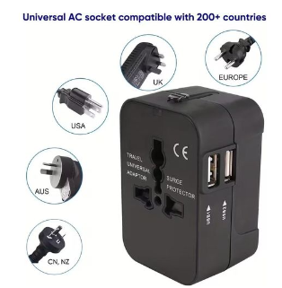Universal All-in-One Travel Adapter – Worldwide Multi-Plug with Dual USB Ports
