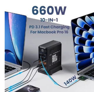660W Ultra-High Power GaN Charging Station – 10-Port USB-C & USB-A Fast Charging