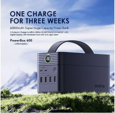 Oraimo PowerBox-600 60,000mAh – 22.5W Super-Fast Charging Power Station with High-Power LED Lighting