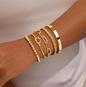 14K Gold Plated Stackable Bracelet Set for Women, Non Tarnish Cuff Bangles Trendy Jewelry Gift