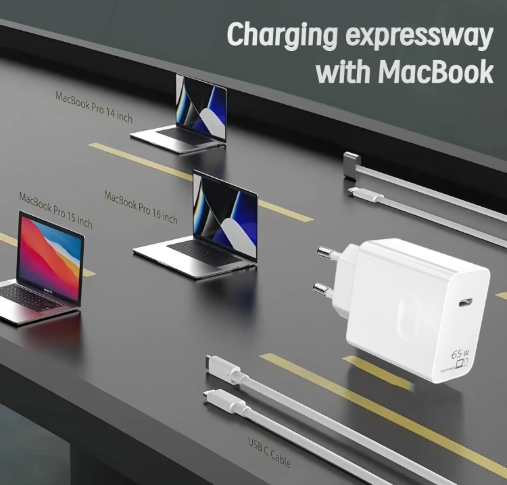 65W GaN Ultra-Fast USB-C Power Adapter Kit – For MacBook Pro/Air, iPad & Windows Laptops
