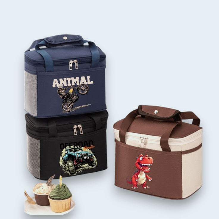 Cartoon Car Pattern Insulated Lunch Bag